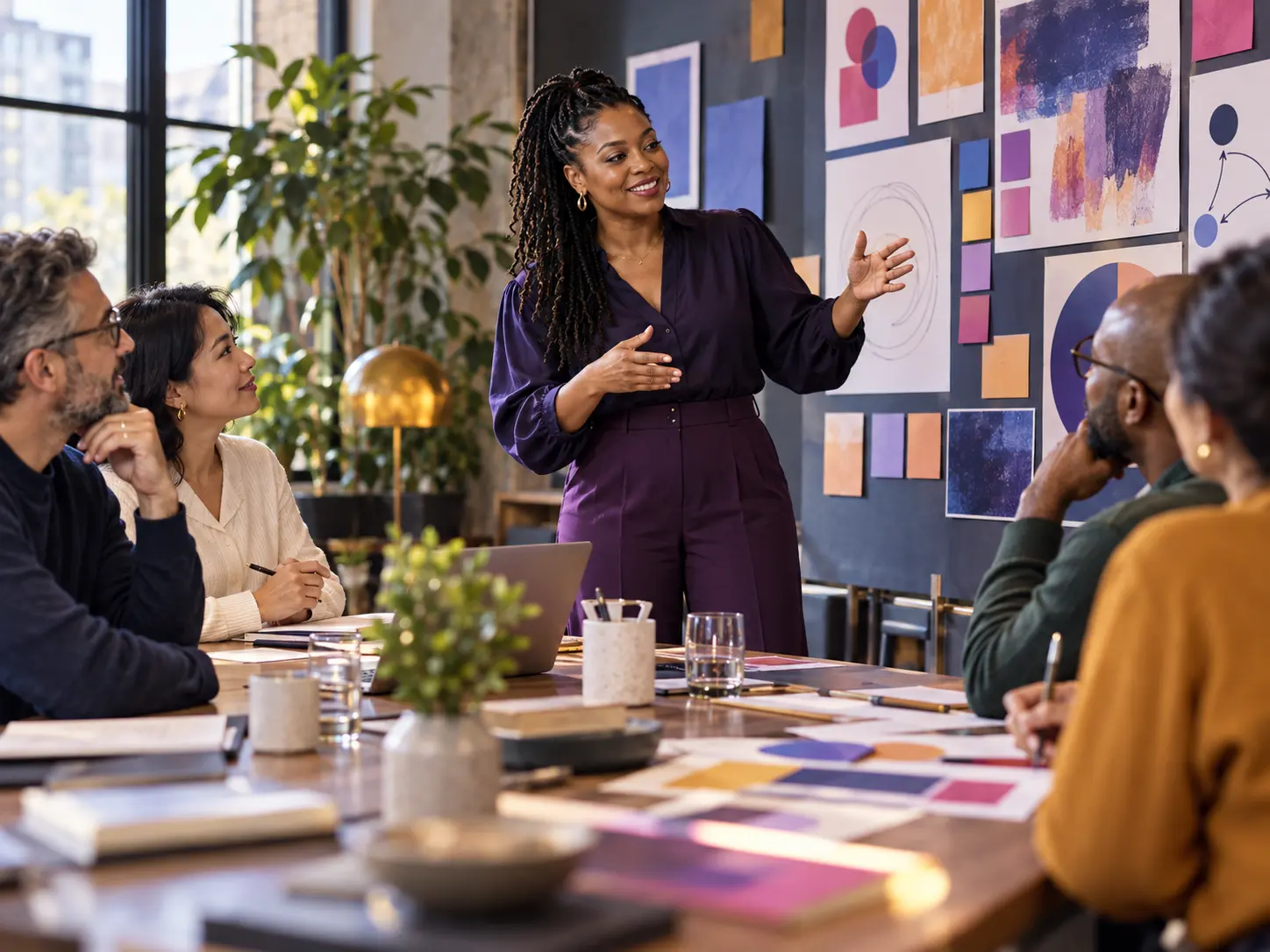 A facilitator guides a diverse leadership team through a strategy workshop